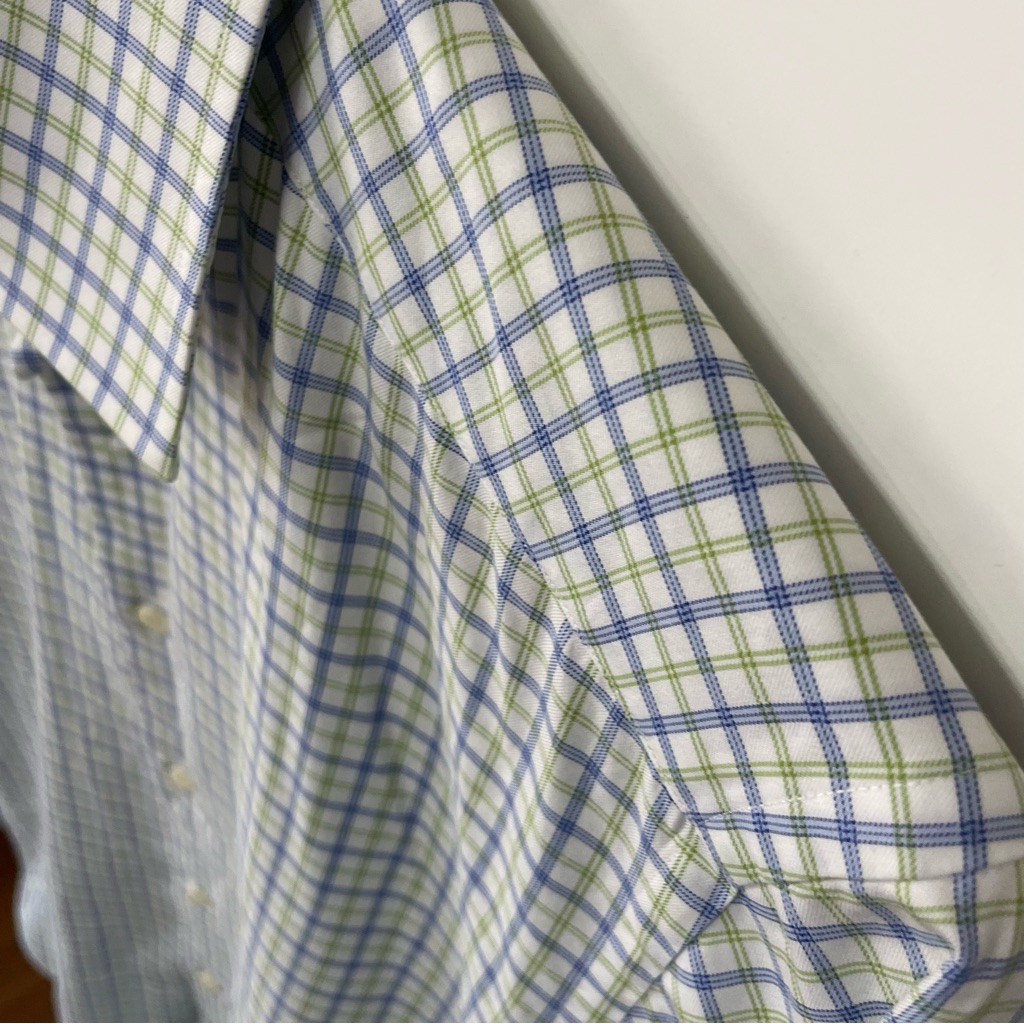 David Donahue Mens Blue And Green Tattersall Check Dress Shirt, Neck 15.5, 32/33